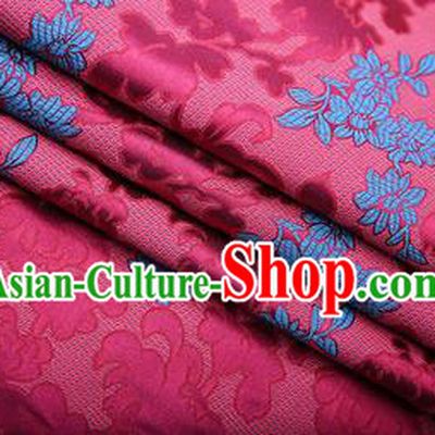 Chinese Traditional Apparel Rosy Brocade Fabric Classical Peony Chrysanthemum Pattern Design Material Satin Drapery