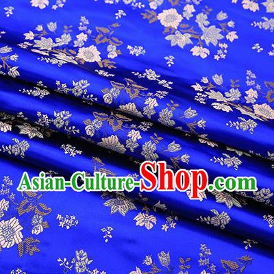 Traditional Chinese Royalblue Brocade Fabric Tang Suit Classical Petunia Pattern Design Satin Material Drapery
