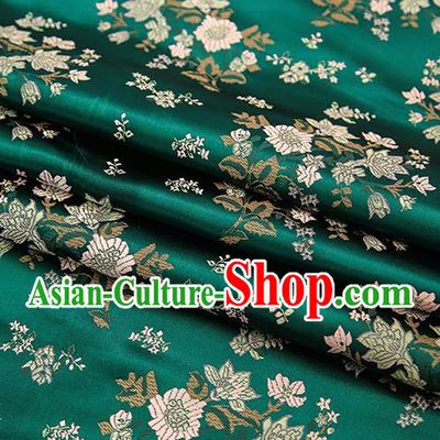 Traditional Chinese Atrovirens Brocade Fabric Tang Suit Classical Petunia Pattern Design Satin Material Drapery