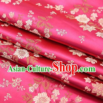 Traditional Chinese Rosy Brocade Fabric Tang Suit Classical Pattern Design Satin Material Drapery