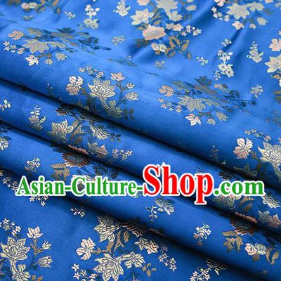 Traditional Chinese Blue Brocade Fabric Tang Suit Classical Pattern Design Satin Material Drapery
