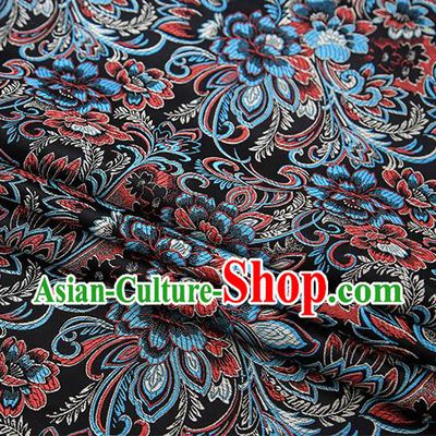 Chinese Traditional Black Satin Brocade Fabric Tang Suit Classical Pattern Design Material Drapery