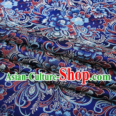 Chinese Traditional Royalblue Satin Brocade Fabric Tang Suit Classical Pattern Design Material Drapery