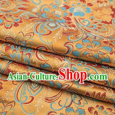 Chinese Traditional Golden Satin Brocade Fabric Tang Suit Classical Pattern Design Material Drapery