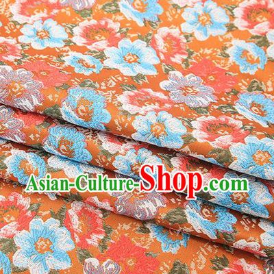Top Grade Orange Satin Chinese Traditional Brocade Fabric Qipao Dress Classical Pattern Design Material Drapery