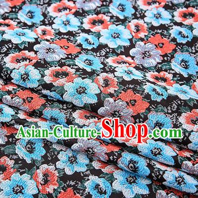 Top Grade Black Satin Chinese Traditional Brocade Fabric Qipao Dress Classical Pattern Design Material Drapery