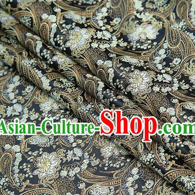 Top Grade Black Satin Chinese Traditional Brocade Fabric Qipao Dress Classical Lotus Pattern Design Material Drapery