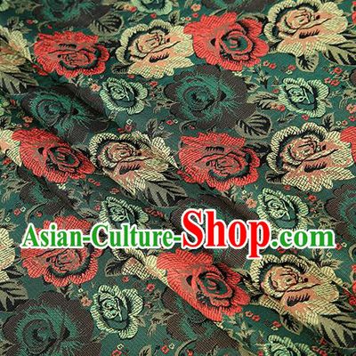 Chinese Traditional Jacquard Fabric Qipao Dress Atrovirens Brocade Classical Roses Pattern Design Satin Material Drapery