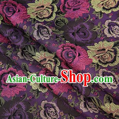 Chinese Traditional Jacquard Fabric Qipao Dress Purple Brocade Classical Roses Pattern Design Satin Material Drapery