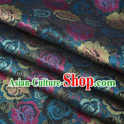 Chinese Traditional Jacquard Fabric Qipao Dress Lake Blue Brocade Classical Roses Pattern Design Satin Material Drapery