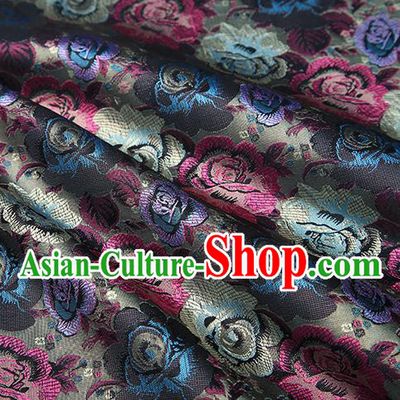 Chinese Traditional Jacquard Fabric Qipao Dress Grey Brocade Classical Roses Pattern Design Satin Material Drapery