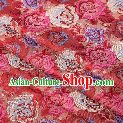Chinese Traditional Jacquard Fabric Qipao Dress Red Brocade Classical Roses Pattern Design Satin Material Drapery