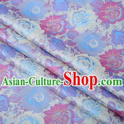 Chinese Traditional Jacquard Fabric Qipao Dress White Brocade Classical Roses Pattern Design Satin Material Drapery