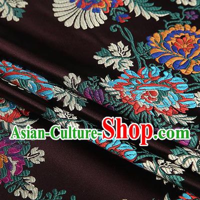Top Grade Chinese Traditional Brown Satin Fabric Tang Suit Brocade Classical Embroidery Flower Pattern Design Material Drapery