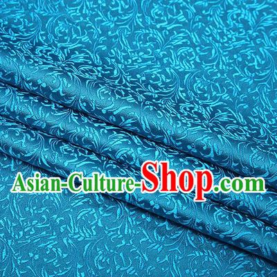 Top Grade Chinese Traditional Blue Brocade Fabric Tang Suit Satin Material Classical Pattern Design Drapery
