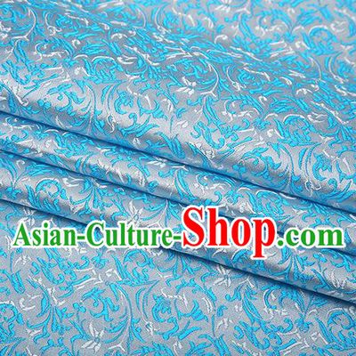 Top Grade Chinese Traditional Blue Brocade Fabric Tang Suit Satin Material Classical Pattern Design Drapery