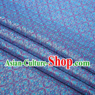 Top Grade Chinese Traditional Blue Brocade Fabric Tang Suit Satin Material Classical Pattern Design Drapery