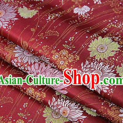 Top Grade Chinese Traditional Purplish Red Brocade Fabric Tang Suit Silk Material Classical Chrysanthemum Pattern Design Drapery