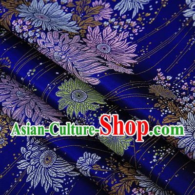 Top Grade Chinese Traditional Royalblue Brocade Fabric Tang Suit Silk Material Classical Chrysanthemum Pattern Design Drapery