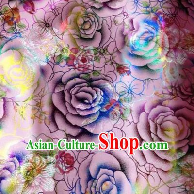 Chinese Traditional Pink Brocade Satin Fabric Tang Suit Material Classical Roses Pattern Design Drapery