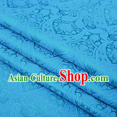 Chinese Traditional Blue Satin Fabric Tang Suit Brocade Classical Loquat Flower Pattern Design Material Drapery