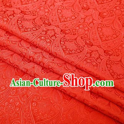 Chinese Traditional Red Satin Fabric Tang Suit Brocade Classical Loquat Flower Pattern Design Material Drapery