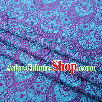Chinese Traditional Light Blue Satin Fabric Tang Suit Brocade Classical Loquat Flower Pattern Design Material Drapery