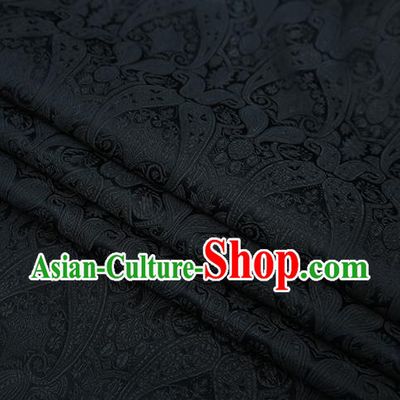 Chinese Traditional Black Satin Fabric Tang Suit Brocade Classical Loquat Flower Pattern Design Material Drapery