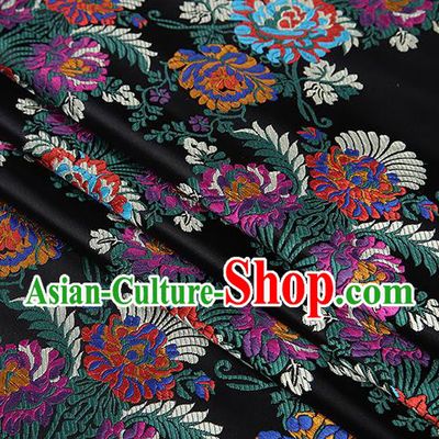 Top Grade Chinese Traditional Black Satin Fabric Tang Suit Brocade Classical Embroidery Flower Pattern Design Material Drapery