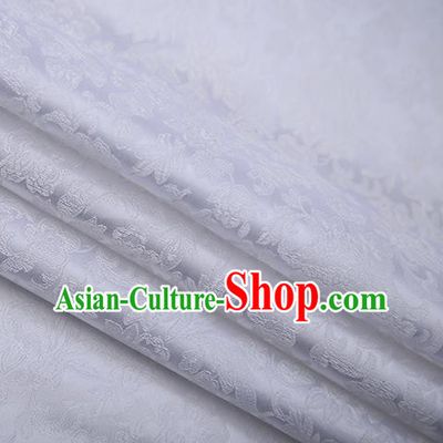 Chinese Traditional Apparel White Brocade Fabric Classical Flowers Pattern Design Material Satin Drapery