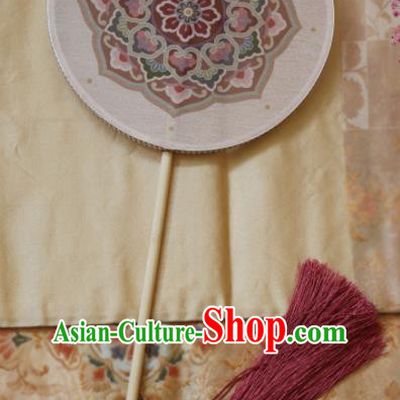 Chinese Ancient Palace Fans Hanfu Red Tassel Silk Round Fans for Women