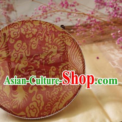Chinese Ancient Palace Fans Hanfu Red Silk Phoenix Round Fans for Women
