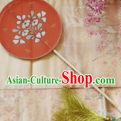 Chinese Ancient Handmade Palace Fans Traditional Hanfu Red Silk Round Fans for Women