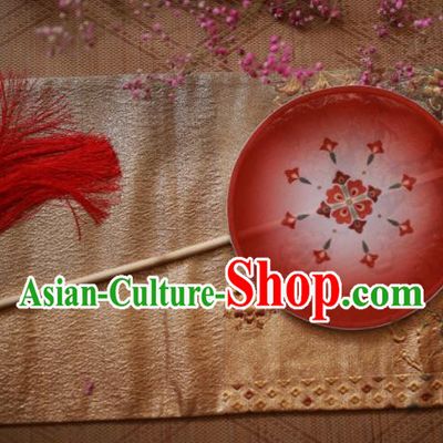 Chinese Ancient Handmade Palace Fans Traditional Hanfu Printing Red Round Fans for Women