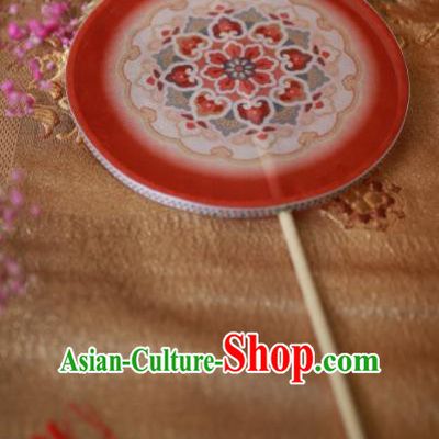 Chinese Ancient Handmade Red Palace Fans Traditional Hanfu Round Fans for Women