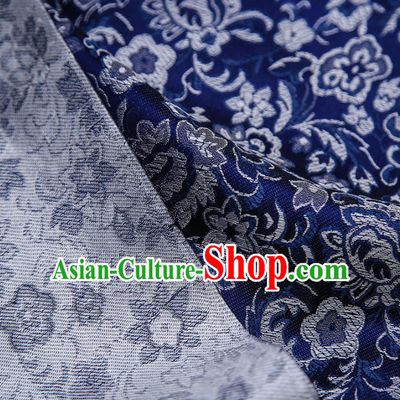Chinese Traditional Apparel Navy Brocade Fabric Classical Flowers Pattern Design Material Satin Drapery