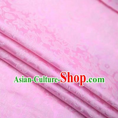 Chinese Traditional Apparel Pink Brocade Fabric Classical Flowers Pattern Design Material Satin Drapery