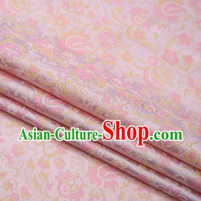Chinese Traditional Apparel Pink Brocade Fabric Classical Flowers Pattern Design Material Satin Drapery