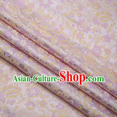 Chinese Traditional Apparel Lilac Brocade Fabric Classical Flowers Pattern Design Material Satin Drapery