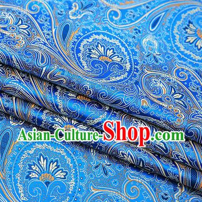 Chinese Traditional Tang Suit Blue Brocade Fabric Classical Pattern Design Material Satin Drapery
