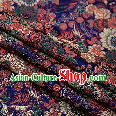 Chinese Traditional Tang Suit Royalblue Brocade Fabric Classical Chrysanthemum Pattern Design Material Satin Drapery