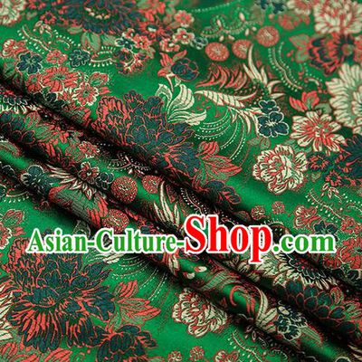 Chinese Traditional Tang Suit Green Brocade Fabric Classical Chrysanthemum Pattern Design Material Satin Drapery