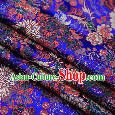 Chinese Traditional Tang Suit Deep Blue Brocade Fabric Classical Chrysanthemum Pattern Design Material Satin Drapery