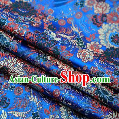 Chinese Traditional Tang Suit Blue Brocade Fabric Classical Chrysanthemum Pattern Design Material Satin Drapery