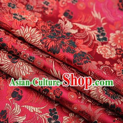 Chinese Traditional Tang Suit Wine Red Brocade Fabric Classical Chrysanthemum Pattern Design Material Satin Drapery