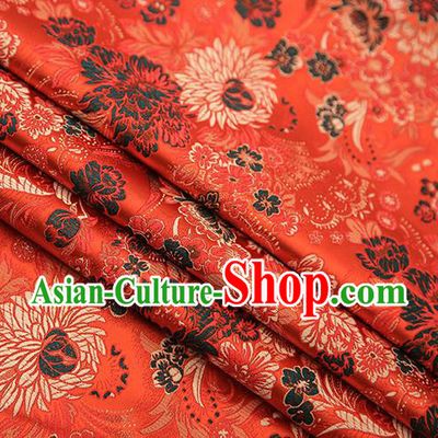 Chinese Traditional Tang Suit Orange Brocade Fabric Classical Chrysanthemum Pattern Design Material Satin Drapery