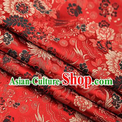 Chinese Traditional Tang Suit Red Brocade Fabric Classical Chrysanthemum Pattern Design Material Satin Drapery