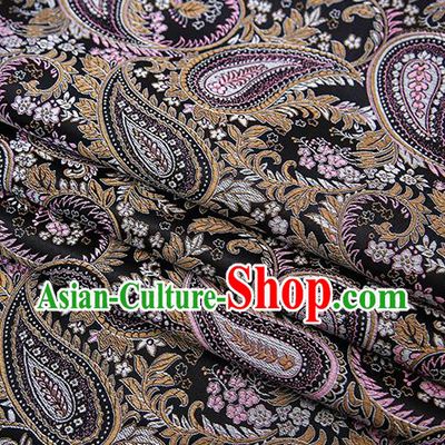Traditional Chinese Tang Suit Black Brocade Fabric Classical Loquat Flowers Pattern Design Material Satin Drapery