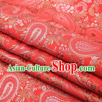 Traditional Chinese Tang Suit Red Brocade Fabric Classical Loquat Flowers Pattern Design Material Satin Drapery