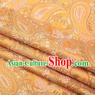 Traditional Chinese Tang Suit Golden Brocade Fabric Classical Loquat Flowers Pattern Design Material Satin Drapery